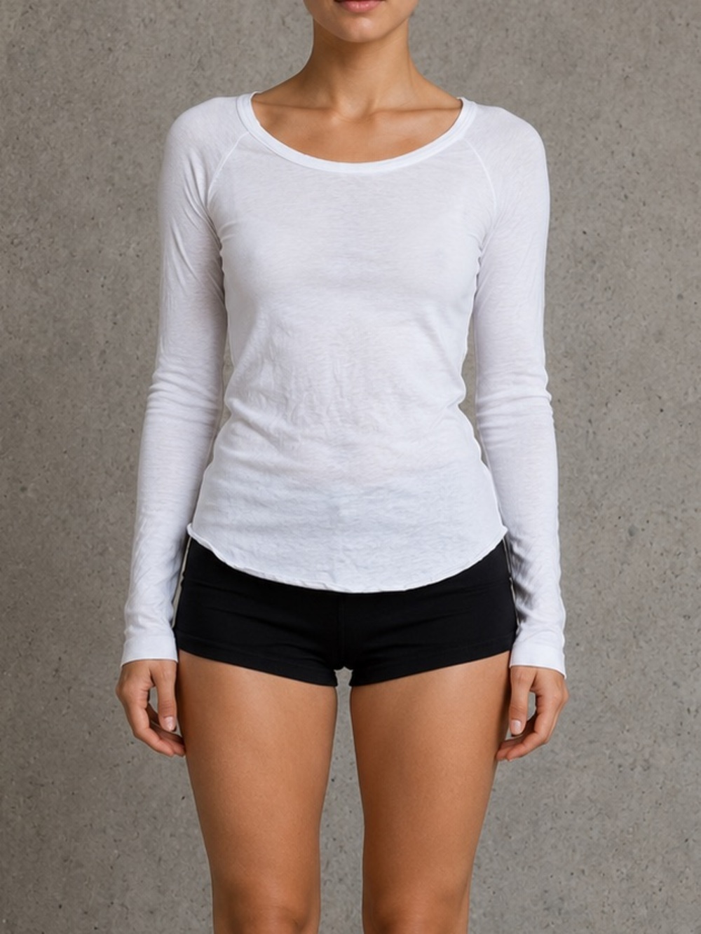 Mossimo White Long Sleeve Scoop Neck Baby Tee Y2K 100% Cotton Size Small